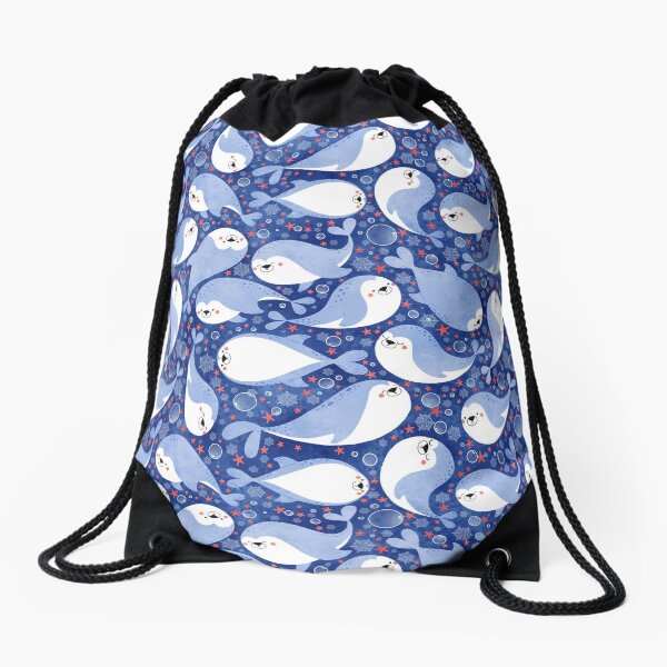 swimming seals Drawstring Bag
