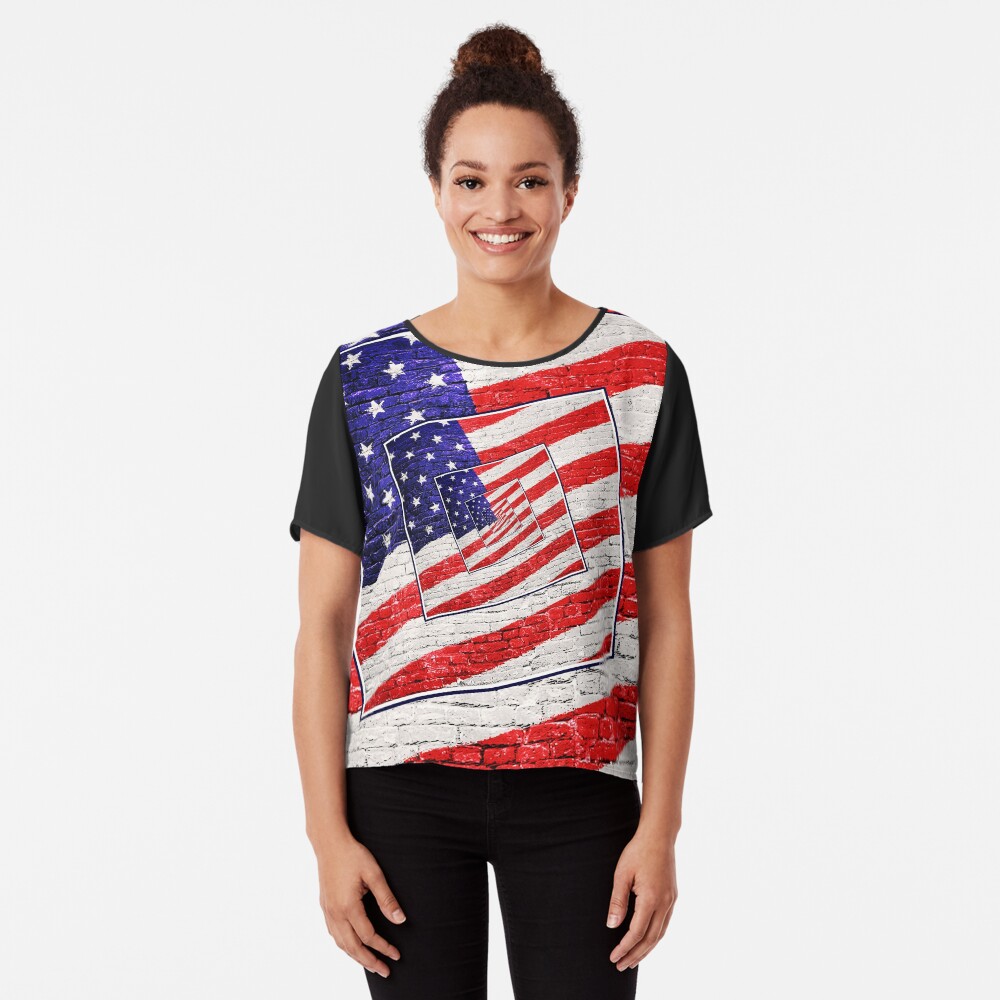 Patriotic American Flag Abstract Chiffon Top