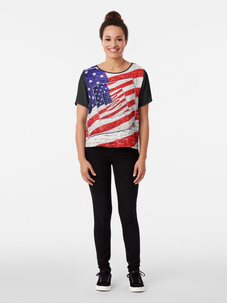 Alternate view of Patriotic American Flag Abstract Chiffon Top
