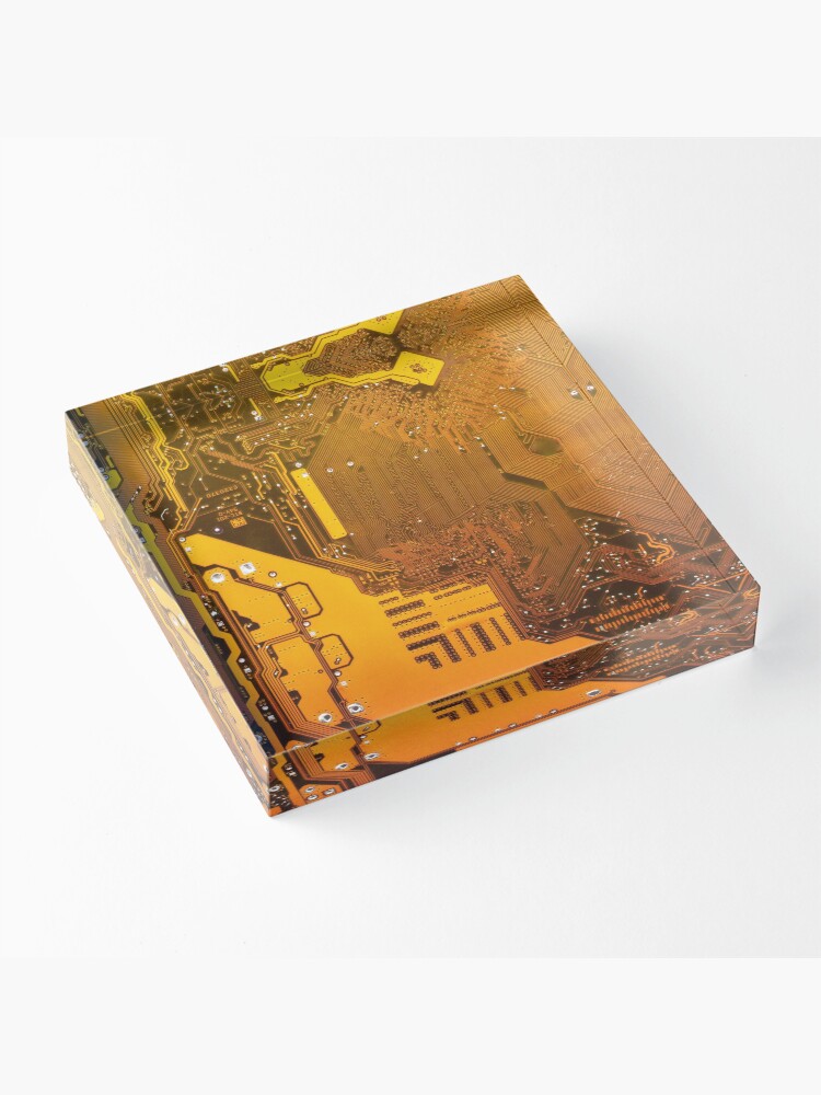 Thumbnail 3 of 5, Acrylic Block, ocher electronic circuit board designed and sold by tony4urban.