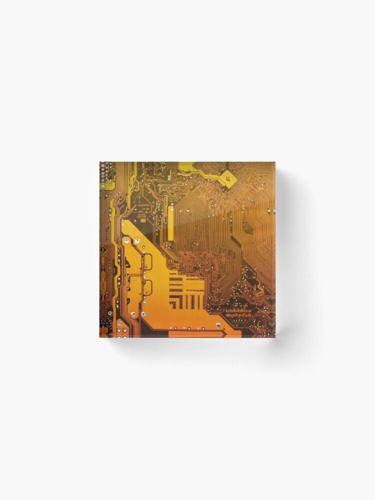 Thumbnail 2 of 5, Acrylic Block, ocher electronic circuit board designed and sold by tony4urban.