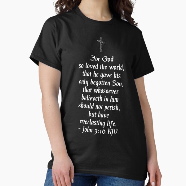 Vista previa del artículo con la obra «Juan 3:16 RV - Cruz - Impresión en blanco», diseñado y vendido por VerShirts.