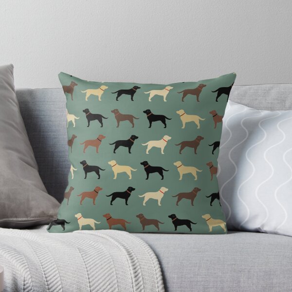 Labrador Retriever Dog Silhouettes Pattern with Chocolate, Yellow, Red and Black Labs Throw Pillow