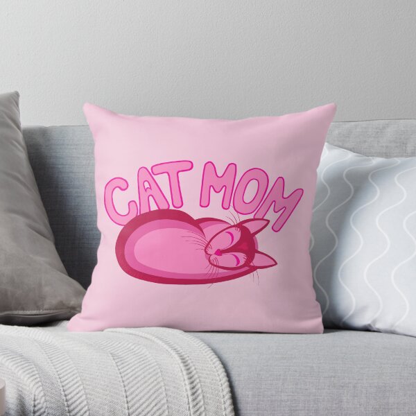 Cat Mom Pink Cartoon Cat Lover Design Throw Pillow