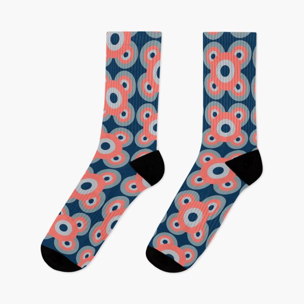 Item preview, Retro flower in coral and blue - grey colour palette, large pattern designed and sold by susyrdesign.