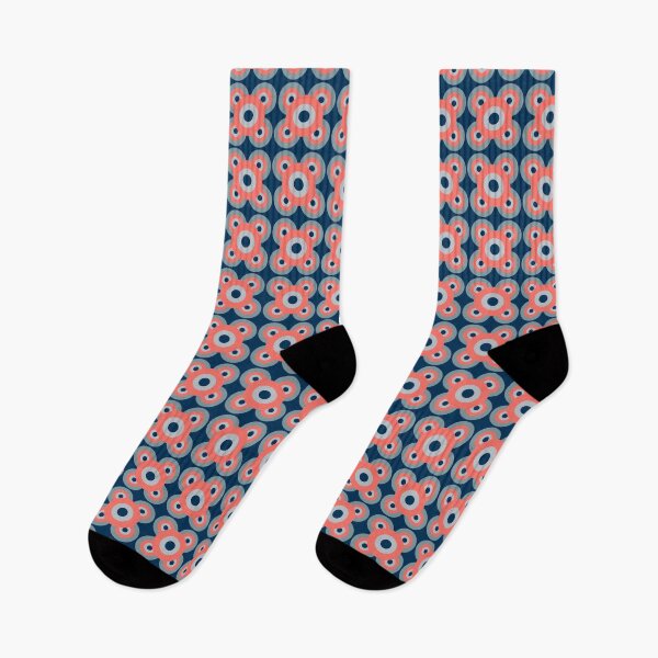 Item preview, Retro flowers basic repeat in coral and blue-grey colours designed and sold by susyrdesign.