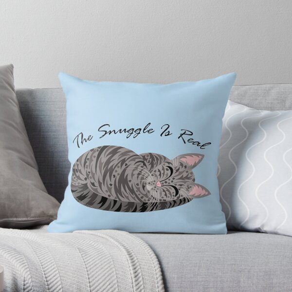 Gray Tabby Cat The Snuggle Is Real Throw Pillow