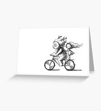 Girl and a monster on a bike Greeting Card