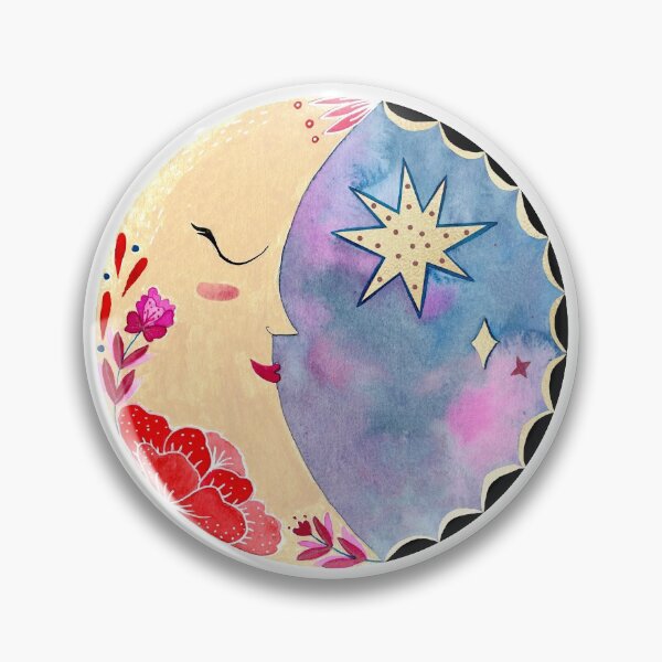 Item preview, Mexican moon with folk flowers and stars designed and sold by CrisBanana.