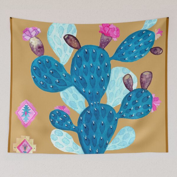 Item preview, Watercolor Mexican cactus with folk flowers aztec tiles designed and sold by CrisBanana.