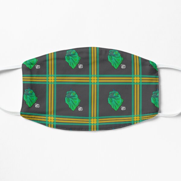 Teal and Green Iguana Plaid Mask