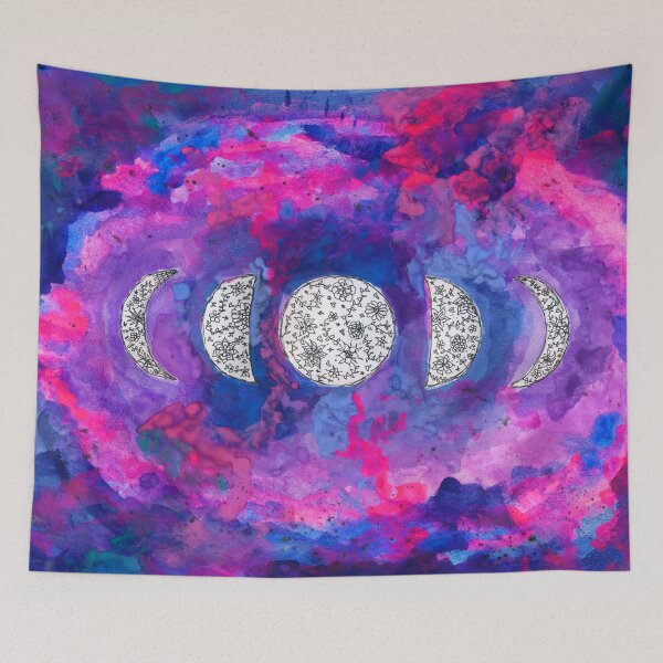 Item preview, Moon Phases with Floral Details over Watercolor Background designed and sold by Daydreamer Alley.