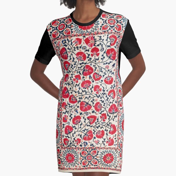 Shakhrisyabz Suzani Uzbekistan Floral Embroidery Print Graphic T-Shirt Dress