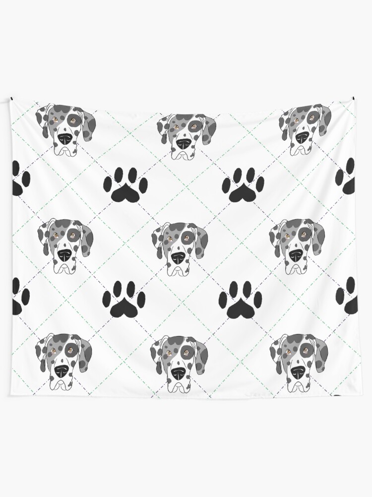 "Merle Great Dane Paw Print Plaid" Tapestry by SonneFaunArt Redbubble