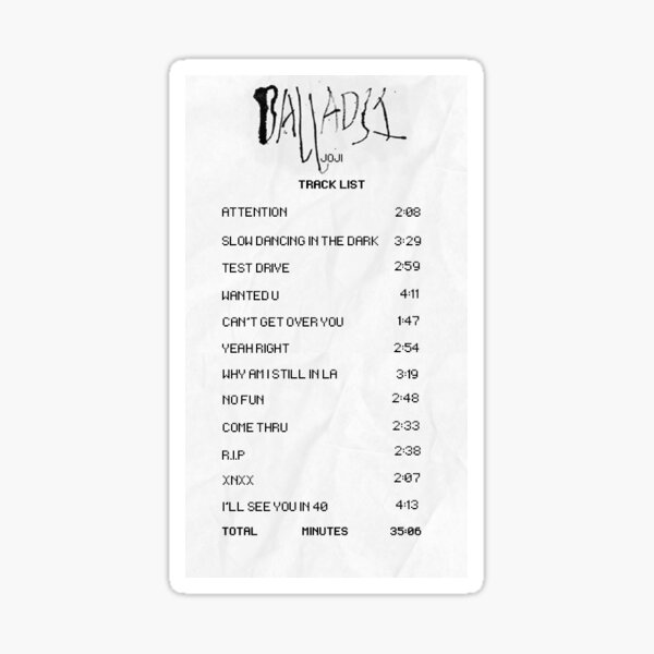 joji track list ballads 1 reciept Sticker