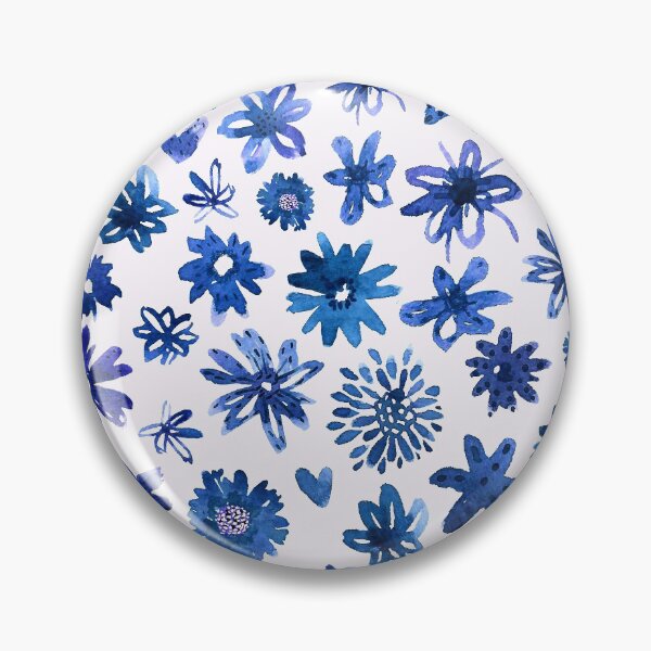 Item preview, Blue watercolor doodle hand painted whimsical flowers designed and sold by CrisBanana.