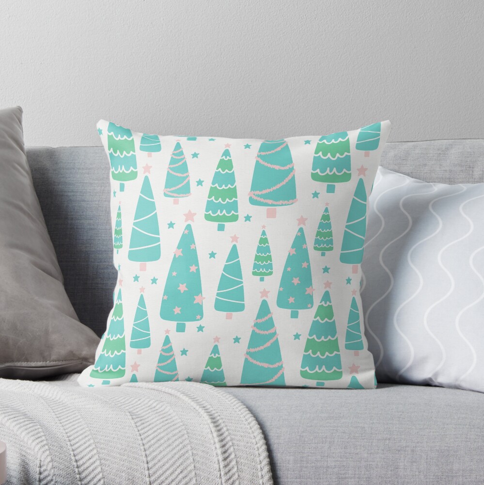 Pastel Christmas Tree Forest Throw Pillow