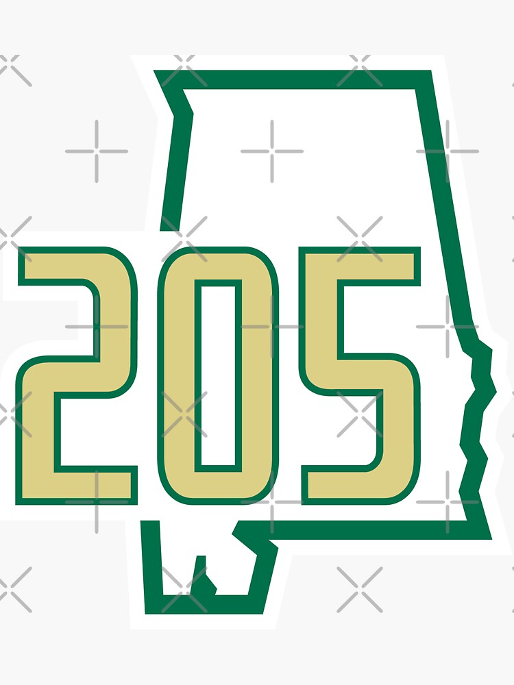 alabama-205-area-code-in-green-sticker-by-sleepylab-redbubble