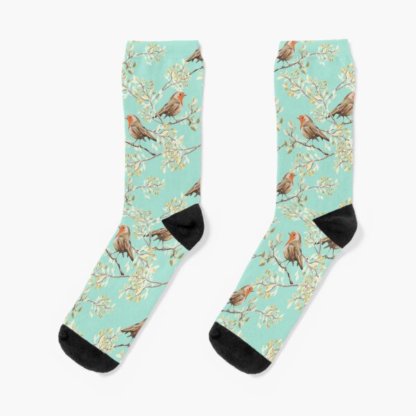 Vintage Robin Readbreast Art Pattern Socks