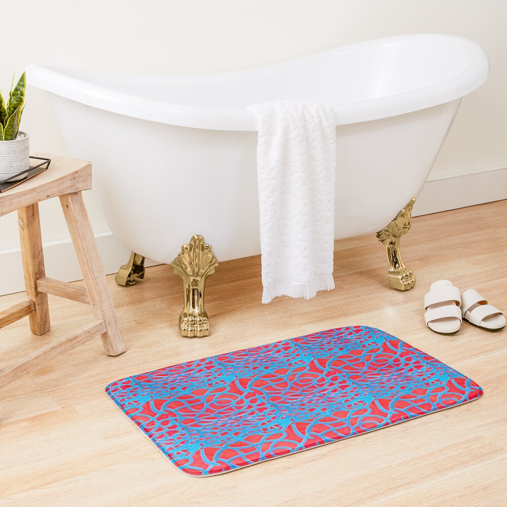 Red and Turquoise Maze - Abstract Art Photography Bath Mat