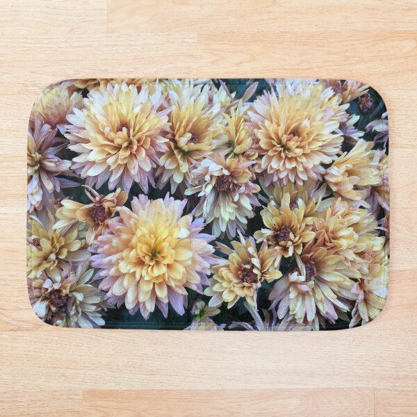 Gift for Gardener - Mumsified - Light Yellow and Pink Mums Bath Mat