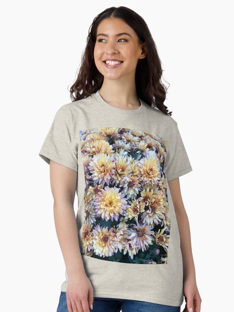 Thumbnail 2 of 7, Classic T-Shirt, Gift for Gardener - Mumsified - Light Yellow and Pink Mums designed and sold by OneDayArt.