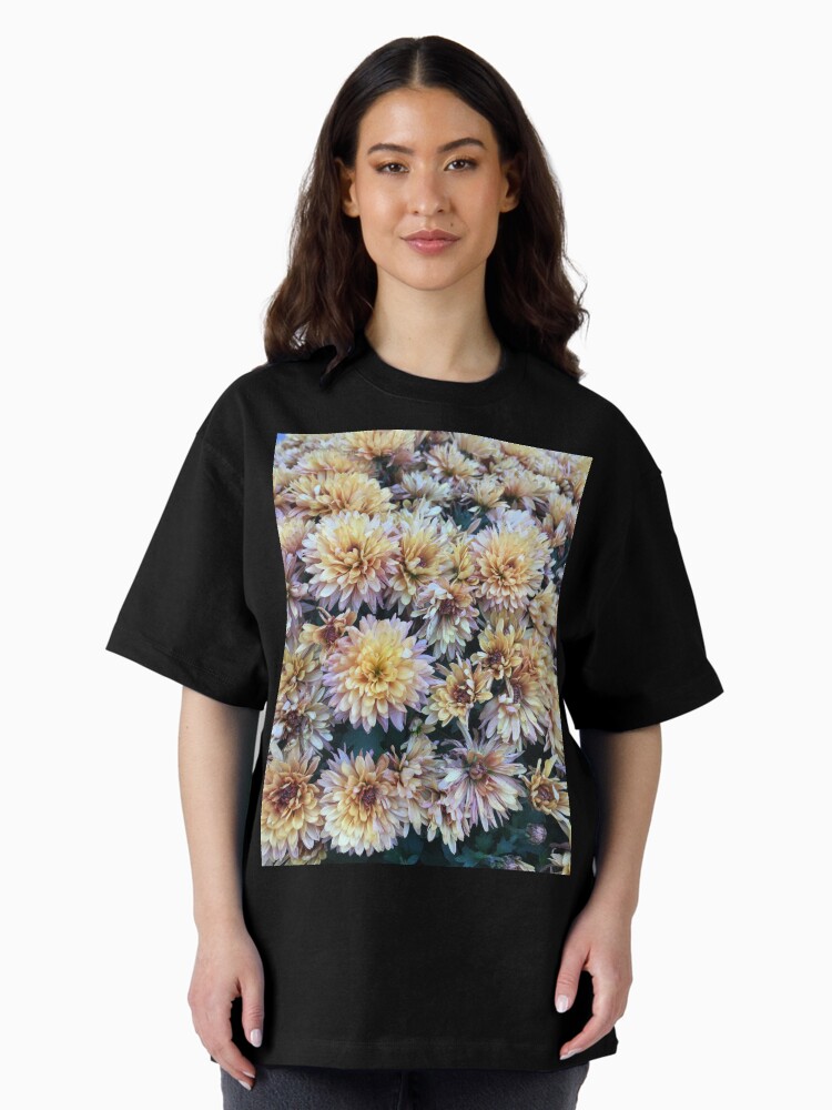Thumbnail 1 of 7, Oversized T-Shirt, Gift for Gardener - Mumsified - Light Yellow and Pink Mums designed and sold by OneDayArt.