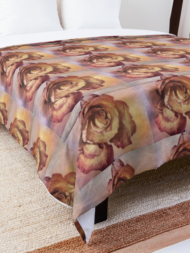 Alternate view of Rose in Time - Flower Lovers - Vintage Dusty Pink Rose Art Comforter