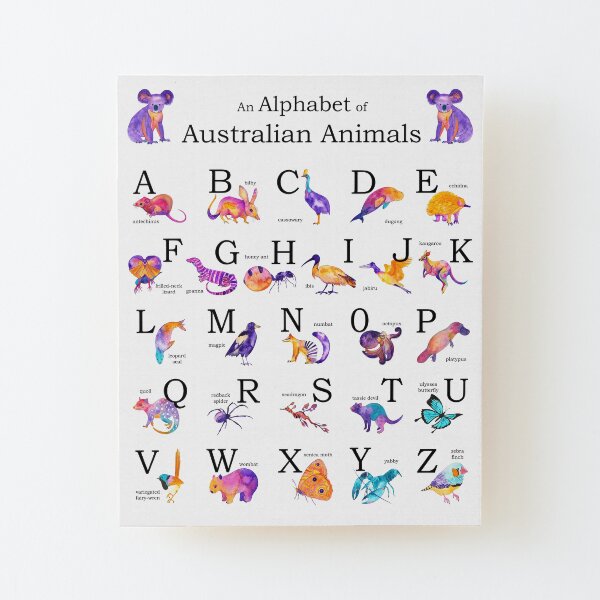 Alphabet of Australian Animals Wood Mounted Print