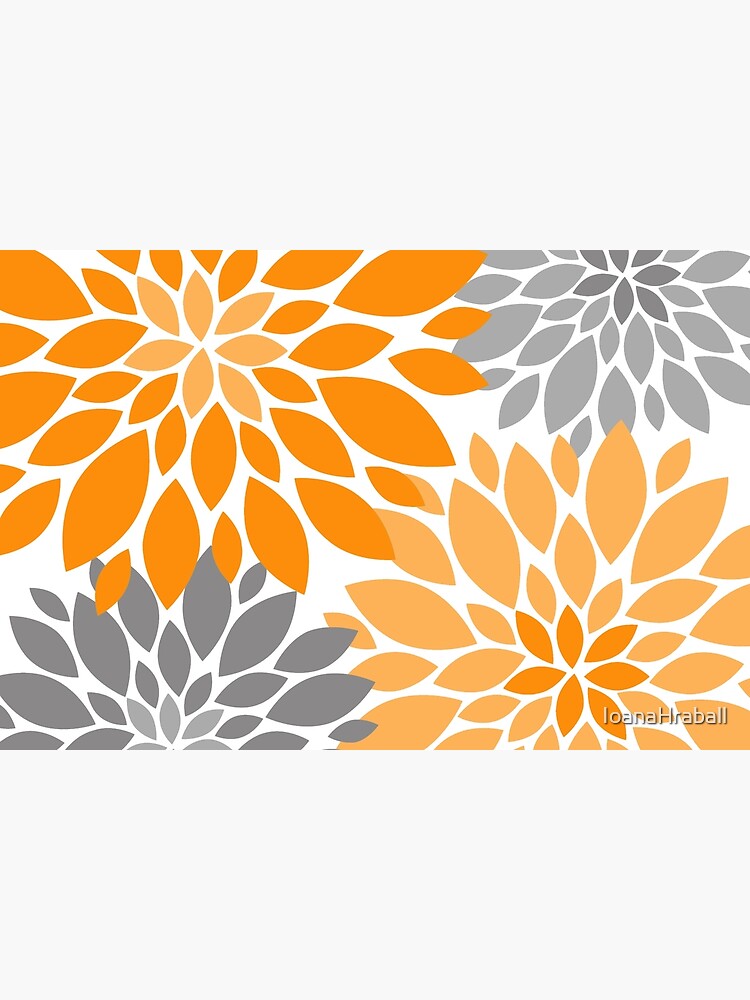 Orange and Gray Dahlia Floral Pattern by IoanaHraball