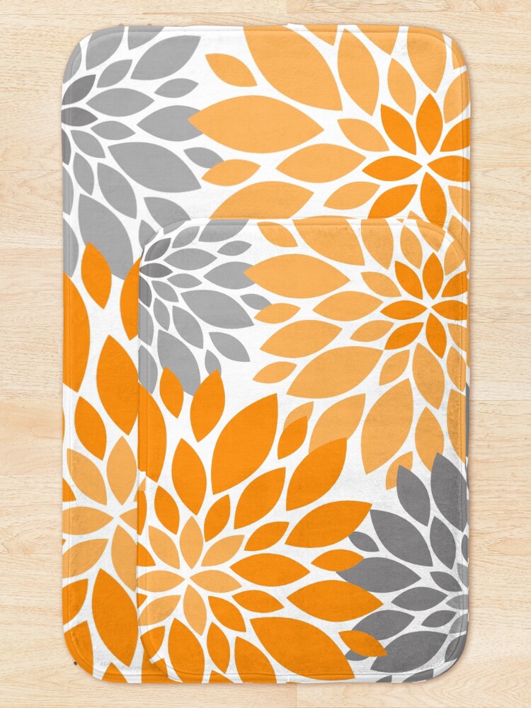Alternate view of Orange and Gray Dahlia Floral Pattern Bath Mat