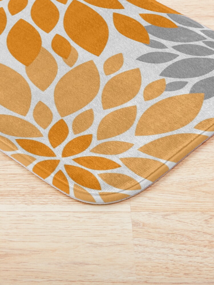 Alternate view of Orange and Gray Dahlia Floral Pattern Bath Mat