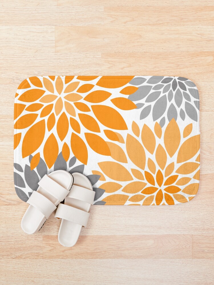 Alternate view of Orange and Gray Dahlia Floral Pattern Bath Mat