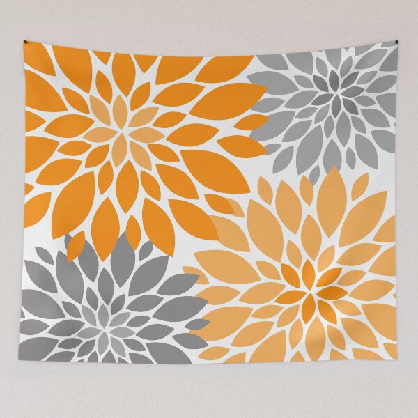 Item preview, Orange and Gray Dahlia Floral Pattern designed and sold by IoanaHraball.