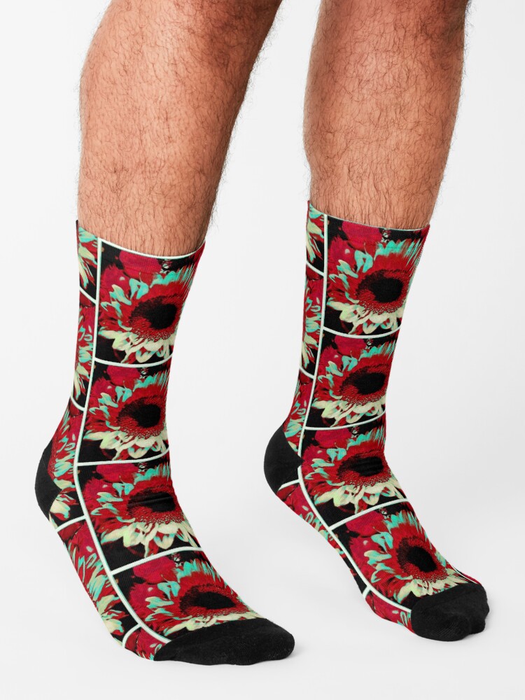 Alternate view of Bright Floral - Fiery Sunflower Design Socks