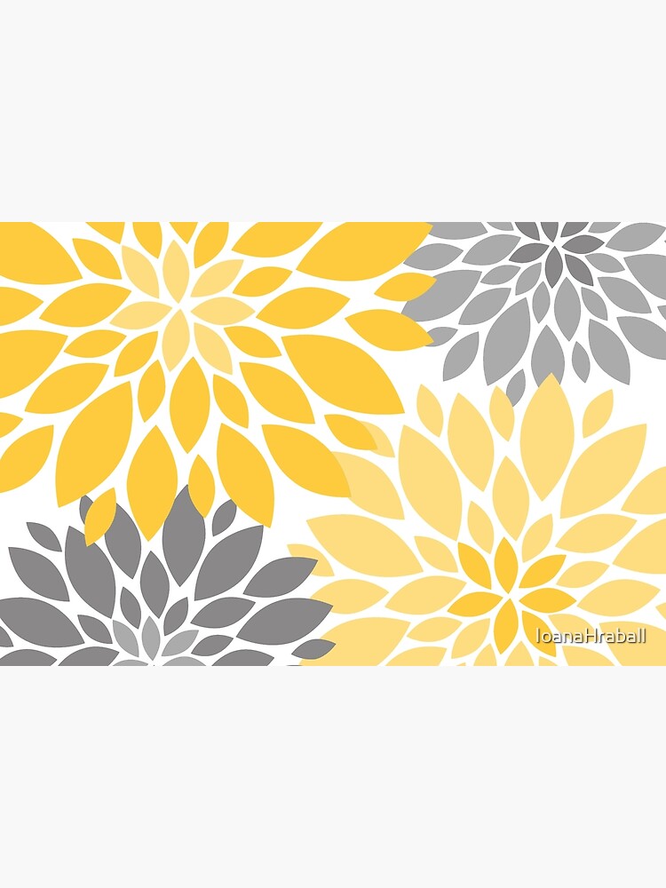 Thumbnail 6 of 6, Bath Mat, Yellow and Gray Dahlia Floral Pattern designed and sold by IoanaHraball.