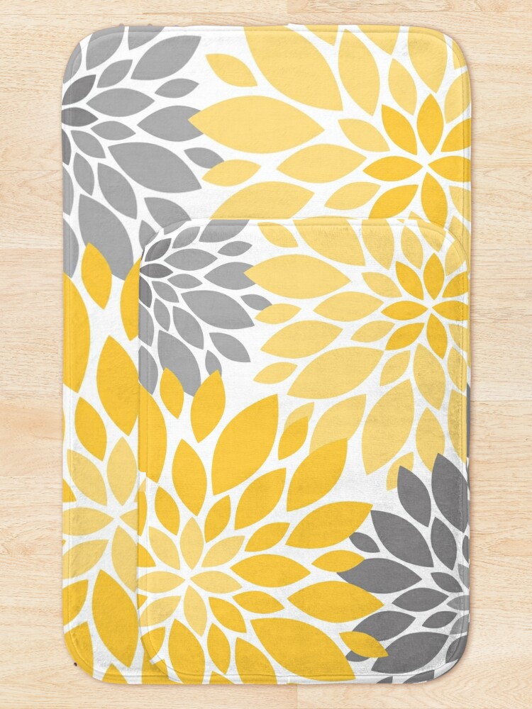Thumbnail 5 of 6, Bath Mat, Yellow and Gray Dahlia Floral Pattern designed and sold by IoanaHraball.