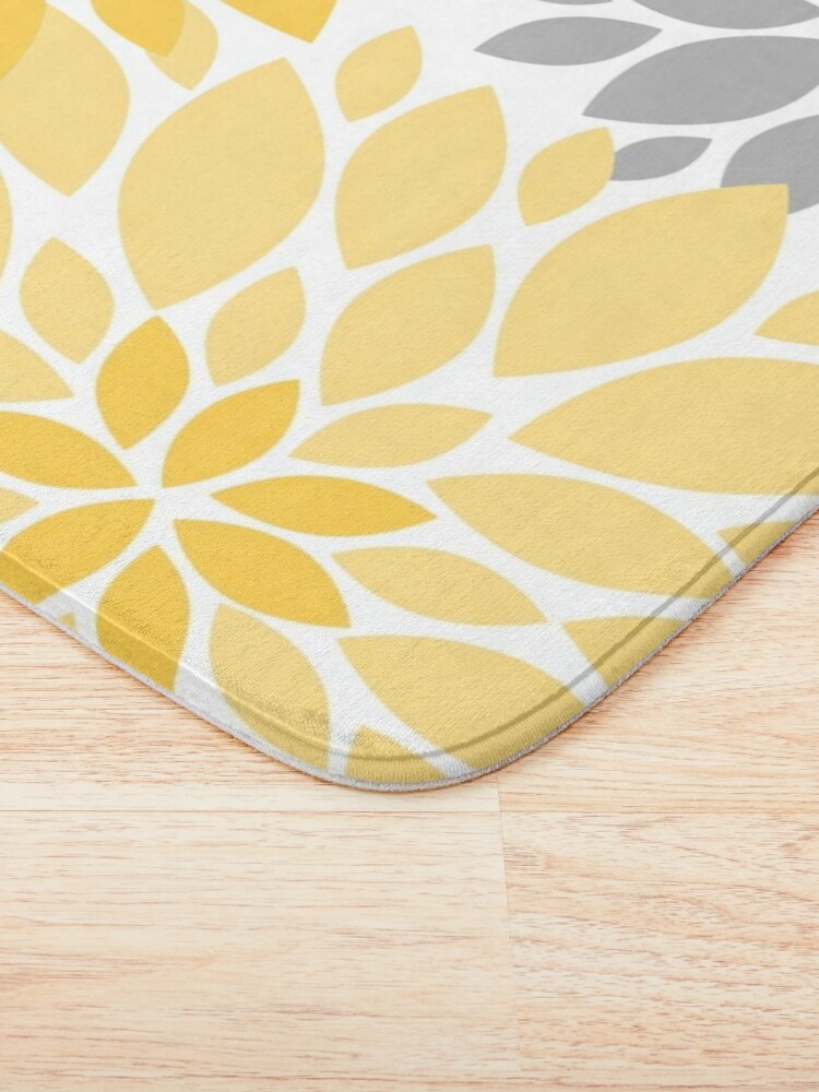 Thumbnail 3 of 6, Bath Mat, Yellow and Gray Dahlia Floral Pattern designed and sold by IoanaHraball.