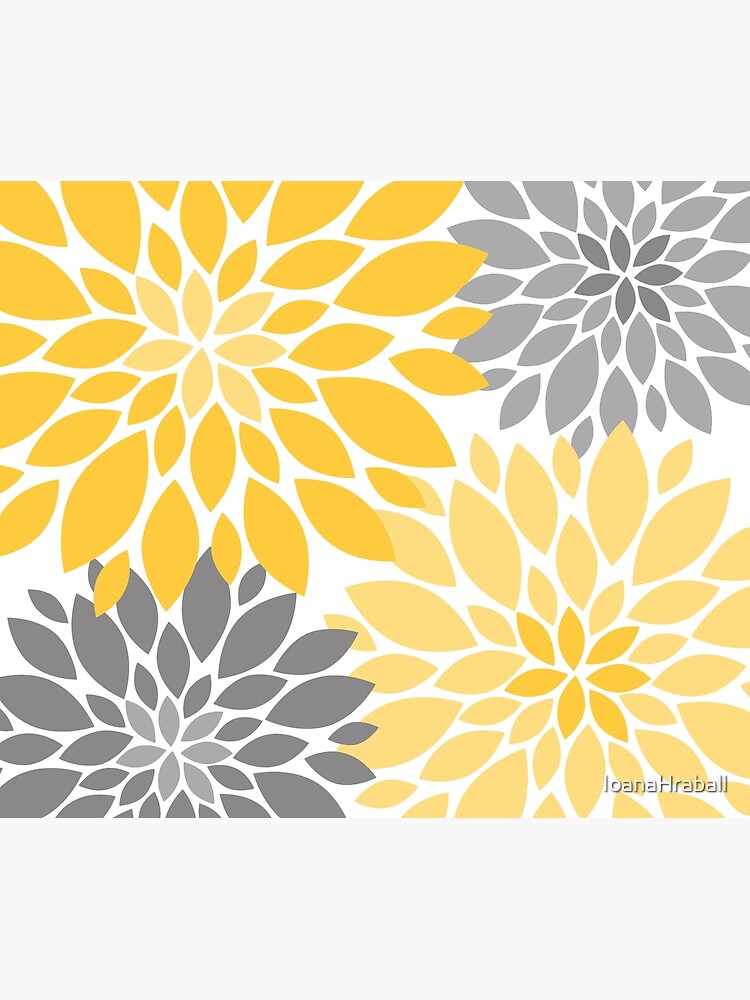 Yellow and Gray Dahlia Floral Pattern by IoanaHraball