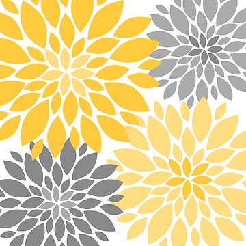Artwork thumbnail, Yellow and Gray Dahlia Floral Pattern by IoanaHraball