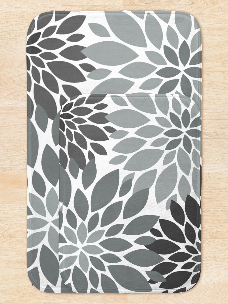 Alternate view of Light and dark Gray Dahlia Floral Pattern Bath Mat