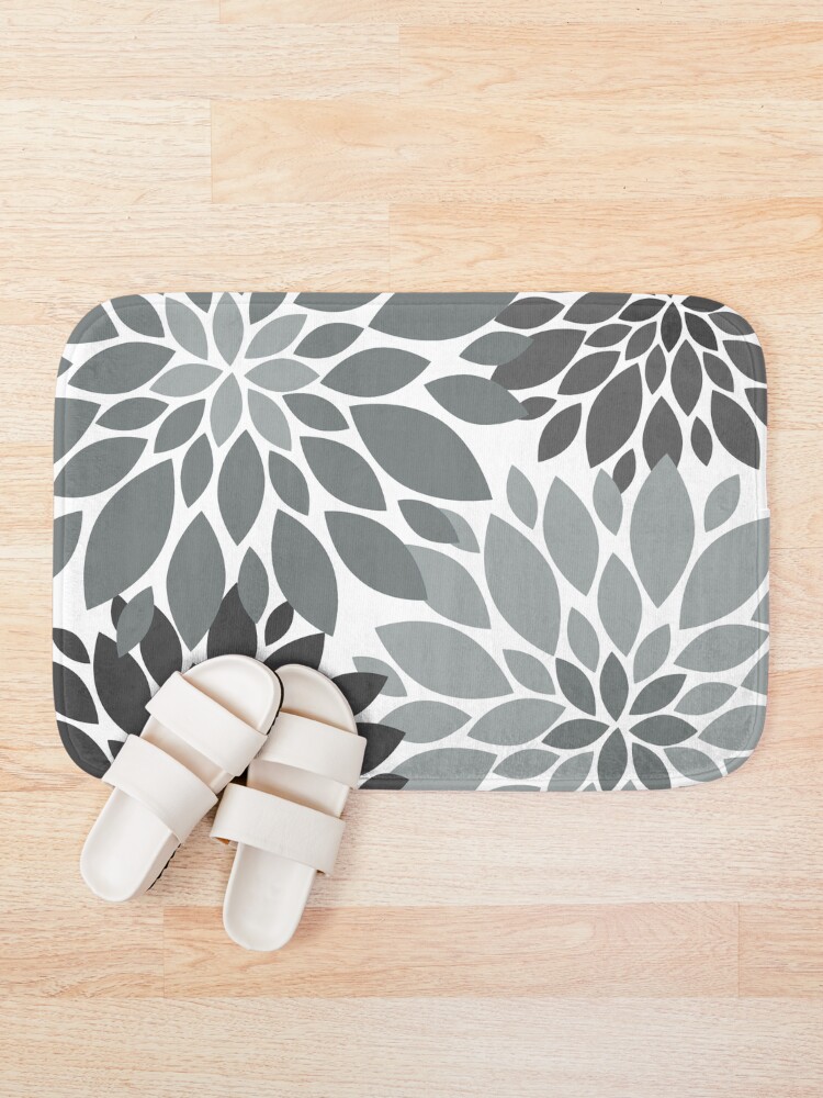 Alternate view of Light and dark Gray Dahlia Floral Pattern Bath Mat