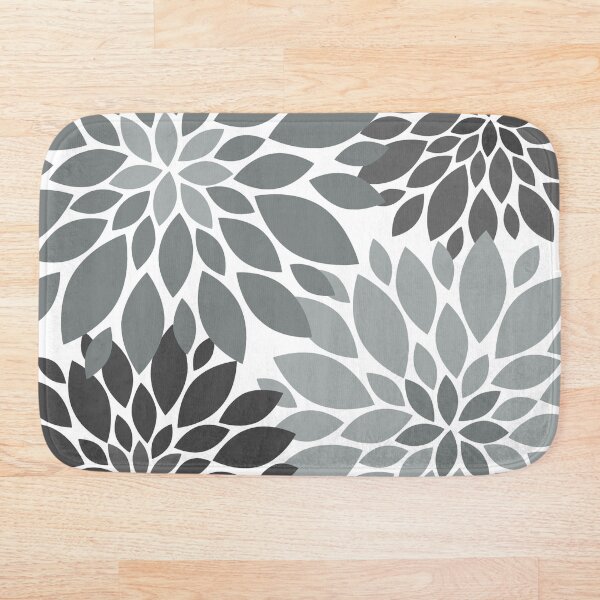Light and dark Gray Dahlia Floral Pattern Bath Mat