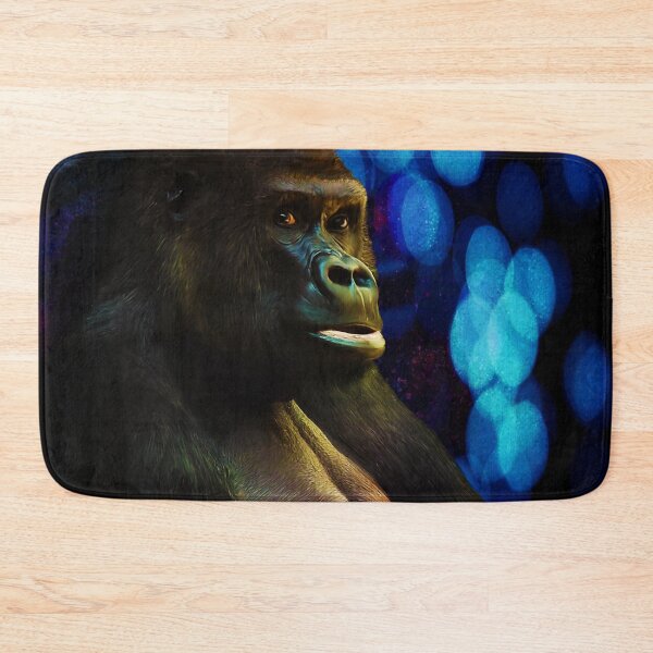 Item preview, Gorilla stare with abstract bokeh background in blue designed and sold by traceyeverart.