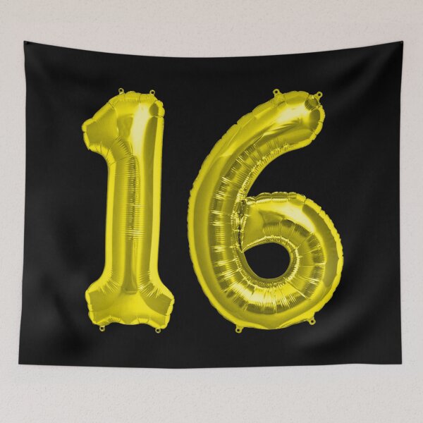 Item preview, Yellow Gold and Black 16th Birthday Metallic Helium Balloons Numbers designed and sold by Birthdates.