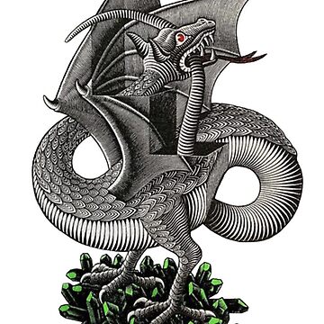 MC Escher Dragon and Gems Artwork T-Shirt M.C. Escher McEscher Vintage  Optical Illusion | Sticker