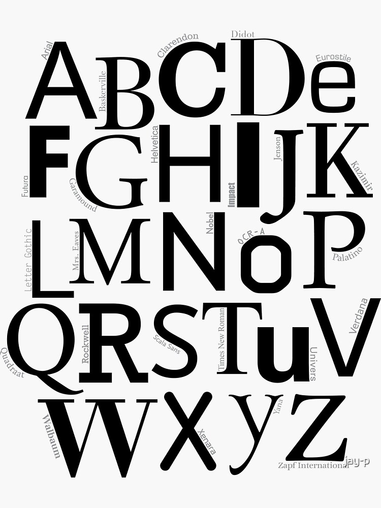 "Typography ABCs Black and White" Sticker for Sale by jayp Redbubble