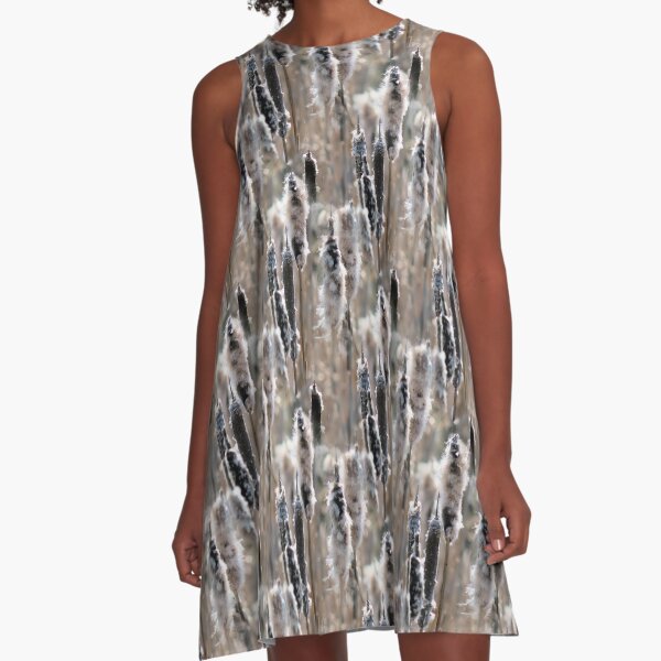 Faded Cattails Nature Pattern A-Line Dress
