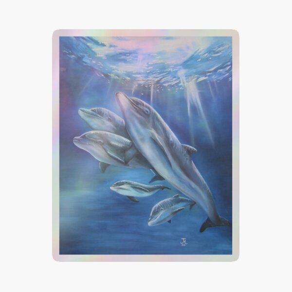 Happy dolphins playing in the ocean sea Holographic Sticker