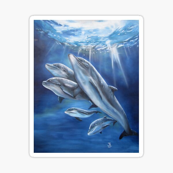 Artwork of Bottlenose Dolphin Family Having Fun Sticker